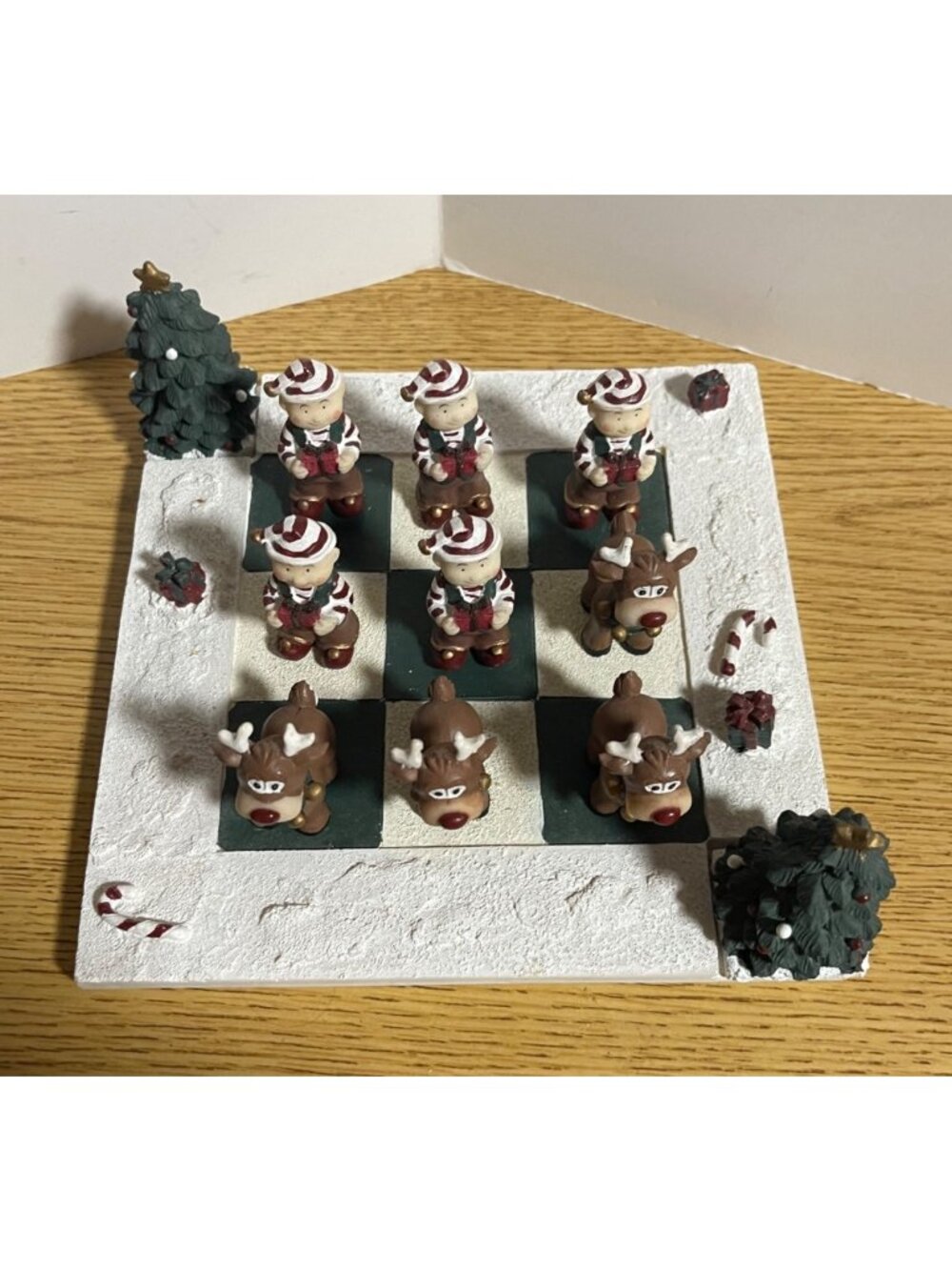 Christmas Themed Elf & Reindeer Tic Tac Toe Board Unique Holiday Decor Display